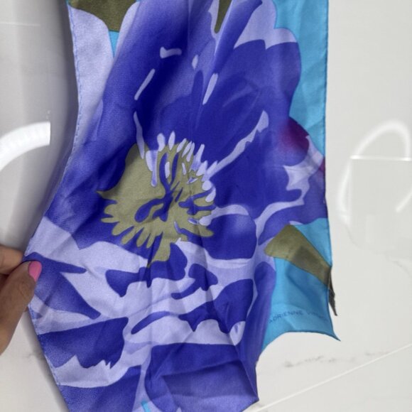 ADRIENNE VITTADINI Silk Scarf Floral Teal Rectangle 11”x54” Art To Wear Resort - Picture 3 of 9